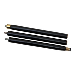 May include: Three black wooden furniture legs with brass-colored metal accents. The legs have threaded ends for easy attachment. The legs are cylindrical and appear to be new.