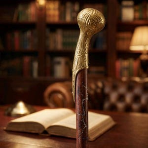 Vintage Solid Brass Knob Handle With  Rosewood Style Walking Cane