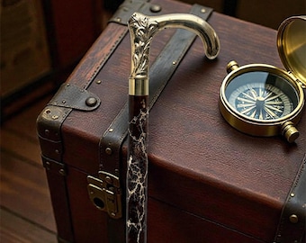 Handcrafted Wooden Walking Cane | Brass Handle, Vintage Gentleman's Stick