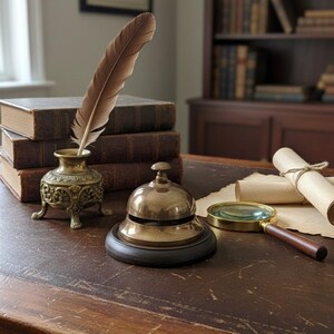 Vintage Brass Desk Bell | Antique Service | Reception Counter | Collectible Hotel Call image 2
