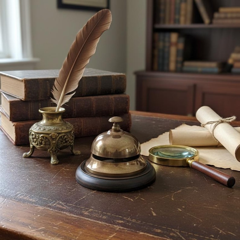 Vintage Brass Desk Bell | Antique Service | Reception Counter | Collectible Hotel Call image 2