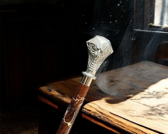 Owl Head Handle with Wooden Walking Stick l Classic Cane