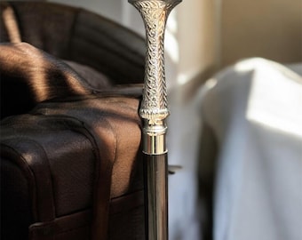 Engraved Silver Knob Handle Walking Cane | Gentleman's Style