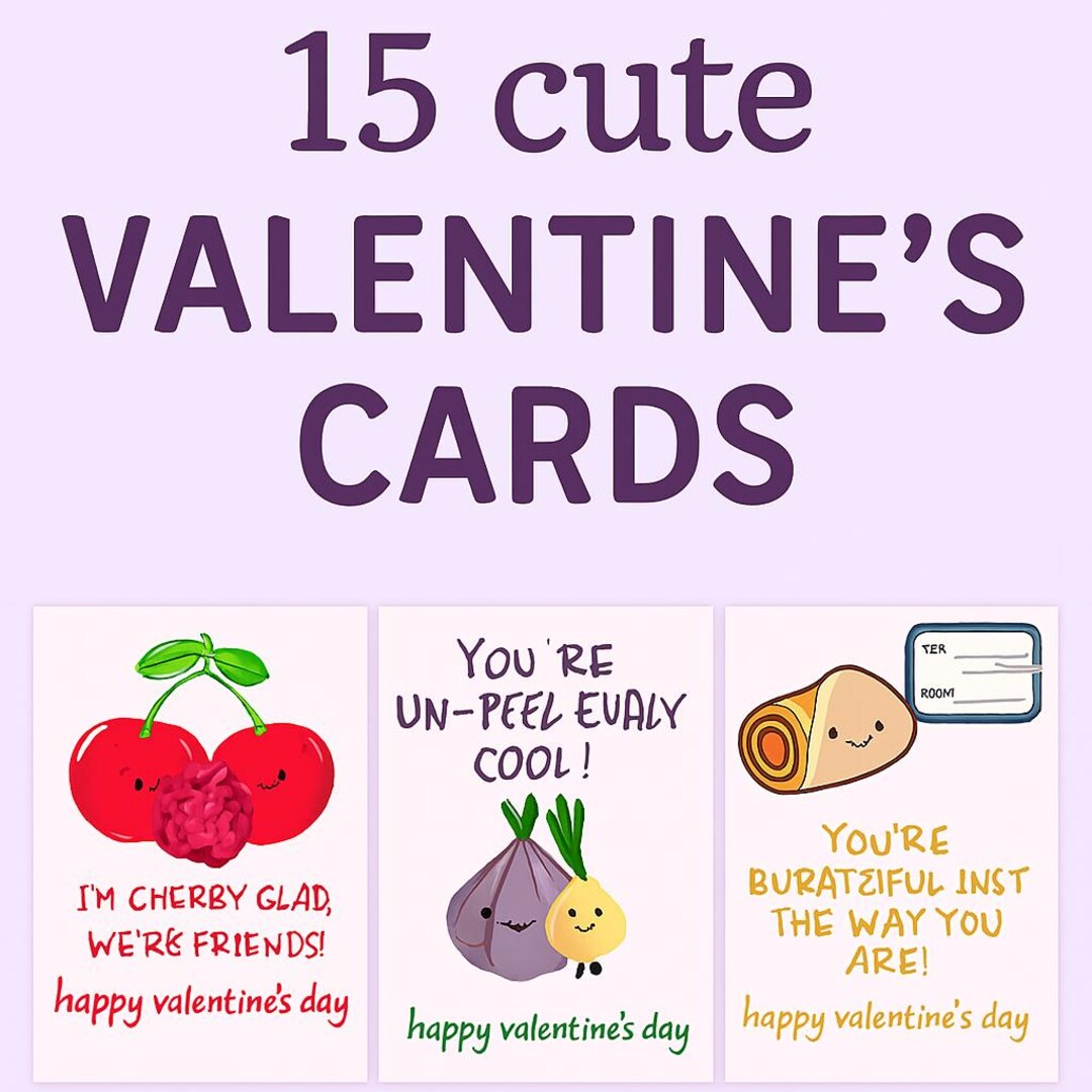 Kids Valentine Printable Classroom Cards for School Funny Food Pun ...