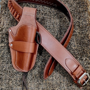 Leather The Duke Rig, John Wayne holster, SASS, CAS Cowboy action Cowboy Western Leather Cross Draw Fast Draw Holster Fits Colt SAA 1873
