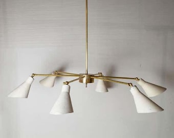 Handmade Brass Sputnik Chandelier - Mid Century Modern Cone Shade,hotel lobby light