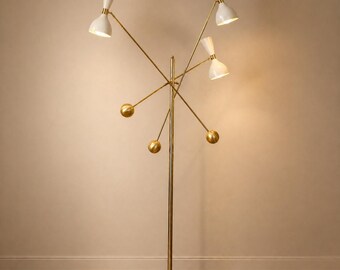 Contrappeso Terra Brass Floor Lamp – Italian Designer Multi Arm Light, Mid Century Modern Stilnovo Style, Sculptural Statement Lighting
