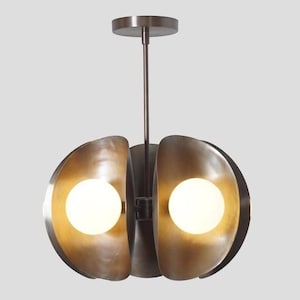 Handmade Brass Orb Chandelier: Mid-Century Modern Frosted Glass Pendant Light