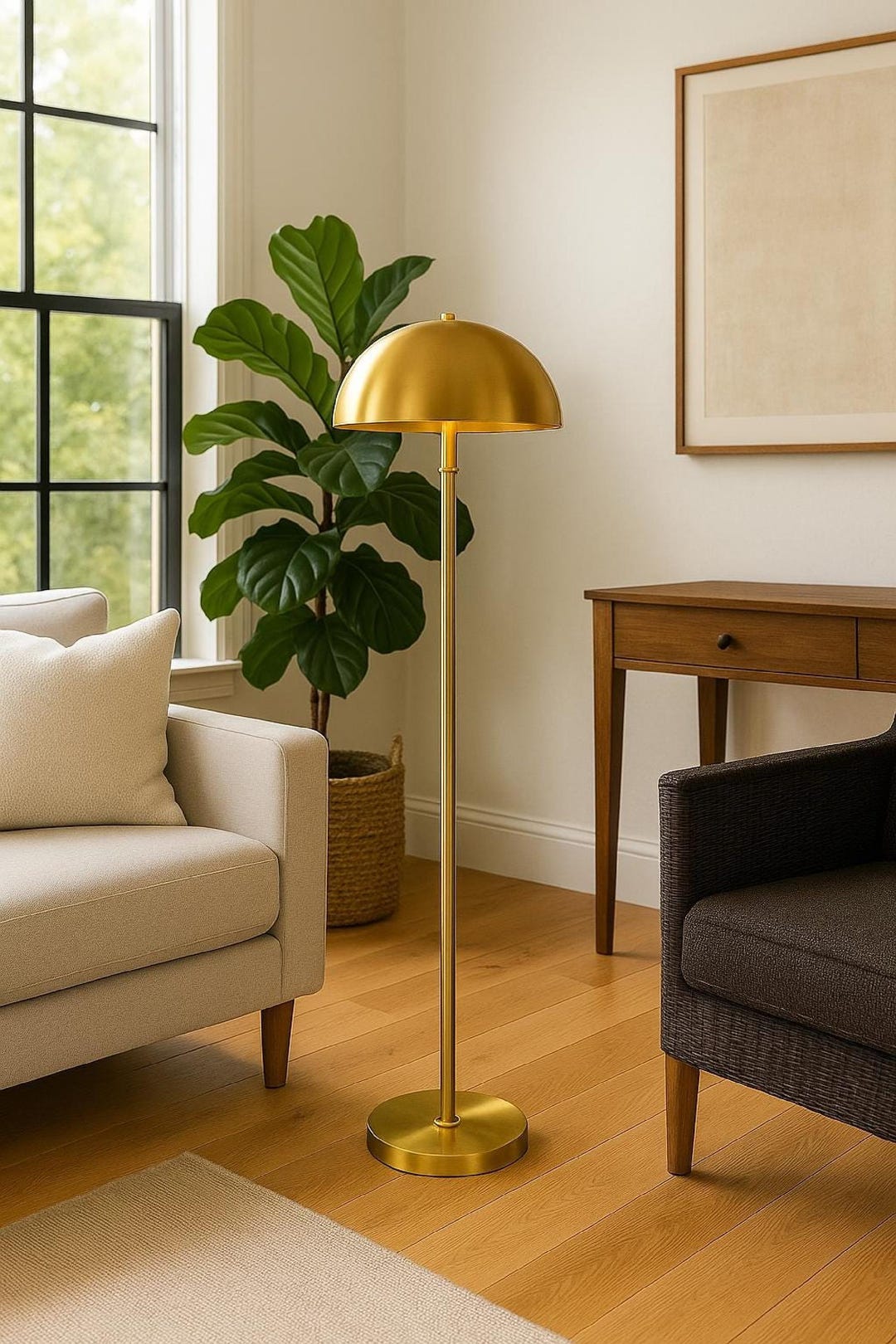 Mid Century Modern Brass Floor Lamp • Minimalist Gold Dome Light ...
