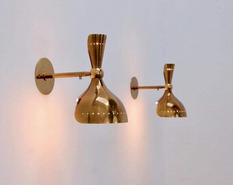 Mid Century Modern Brass Double Cone Sconce – Italian Design Up/Down Wall Light