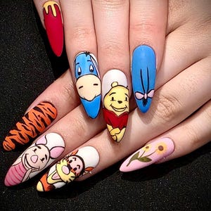 Winnie The Pooh Press on Nails, Reusable & Long Lasting