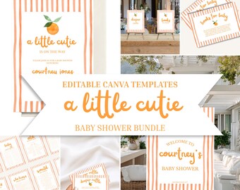 A Little Cutie Baby Shower Bundle: Bearbeitbare Canva Vorlagen (Digitaler Download)