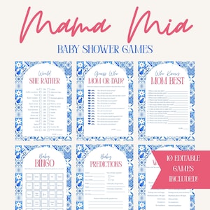Mama Mia Babypartyspiele: Bearbeitbare Canva-Vorlage (Digitaler Download)