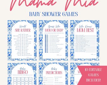 Mama Mia Babypartyspiele: Bearbeitbare Canva-Vorlage (Digitaler Download)