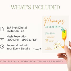 Invitación digital de Mimosas y Mahjong / Invitación de Mahjong imprimible / Plantilla personalizada para una noche de chicas / Descarga instantánea imagen 4