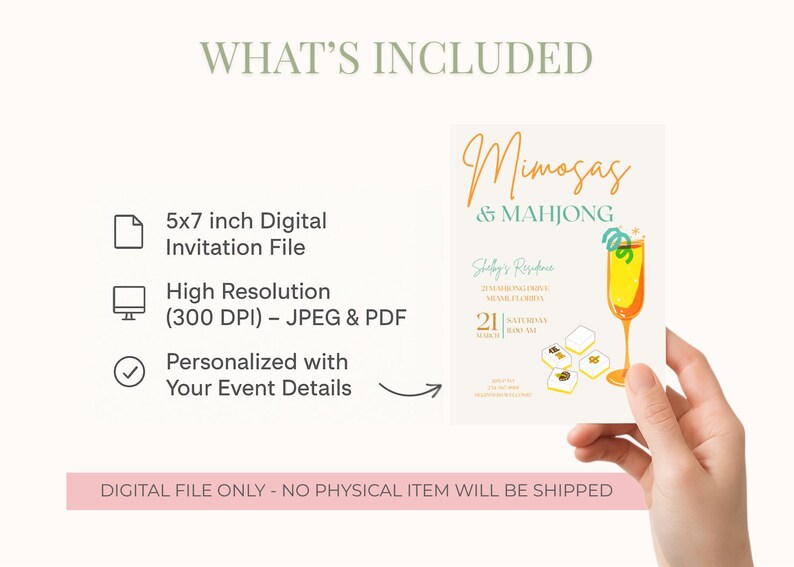 Invitación digital de Mimosas y Mahjong / Invitación de Mahjong imprimible / Plantilla personalizada para una noche de chicas / Descarga instantánea imagen 4