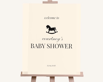Minimal välkomstskylt: Utskrivbar babyshowerdekoration | Elegant gunghäst (digital nedladdning)