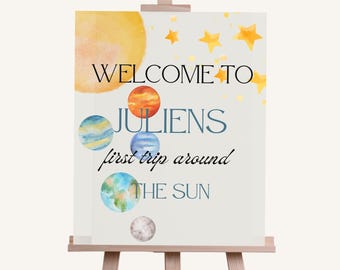 Erste Reise um die Sonne Erster Geburtstag Willkommensschild: Druckbare Canva Vorlage (Digitaler Download)
