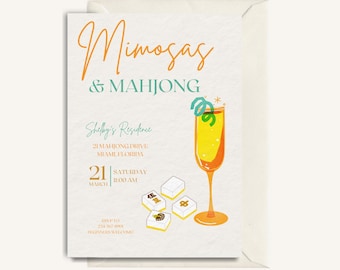 Mimosas & Mahjong Digitale Einladung | Ausdruckbare Mahjong Einladung | Personalisierte Girls Night Vorlage | Sofort Download