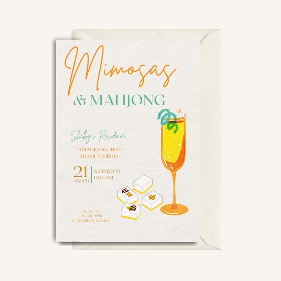 Mimosas & Mahjong Digital Invitation | Printable Mahjong Invite | Personalized Girls Night Template | Instant Download