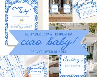 Ciao Baby! Baby Shower Bundle: Bearbeitbare Canva-Vorlagen (Digitaler Download)