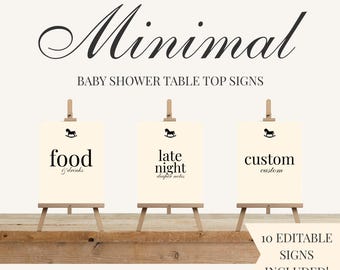 Minimalistiska eleganta babyshowerskyltar: Redigerbar Canva-mall (digital nedladdning)