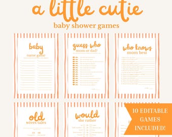 A Little Cutie Baby Shower Games: Bearbeitbare Canva-Vorlage (Digitaler Download)