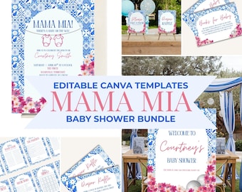 Mama Mia Baby Shower Bundle: Bearbeitbare Canva Vorlagen (Digitaler Download)