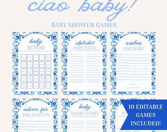 Ciao Baby! Babypartyspiele: Bearbeitbare Canva-Vorlage (Digitaler Download)