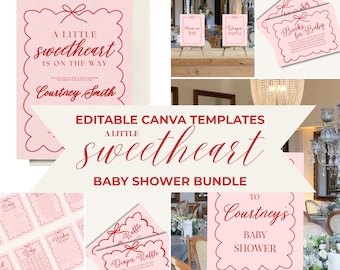 A Little Sweetheart Baby Shower Bundle: Bearbeitbare Canva Vorlagen (Digitaler Download)