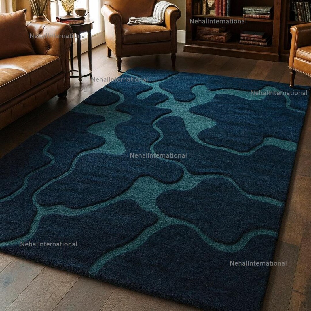 Abstract Blue Rug Pattern Hand-tufted Abstract Blue Rug | Abstract Blue Modern Carpet L 8x10 Area ...