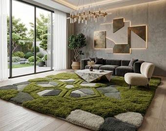 Handmade Tufted Moss Rug – 3D Landscape Carpet, Nature Inspired