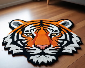 Hand Tufted Tiger rug, Animal Shaped Nursery Carpet, 5x5 area rug