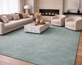 Soft Teal Hand-Tufted Rug, Modern Carpet