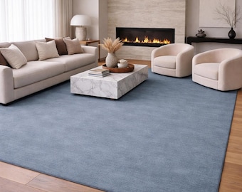 Dusty Blue Rug, Handmade Tufted Neutral Rug