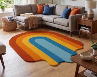 Handgetufteter Regenbogen Teppich, Wollteppich für Kinderzimmer