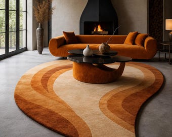 Hand Tufted Wool Area Rug, Modern Irregular Shape, Sculptural Minimalism Floor Decor , 7x10 Area Rug