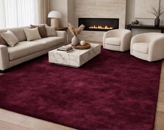 HandTufted Deep Wine Burgundy Viscose Silk Solid Rug, Modern Carpet