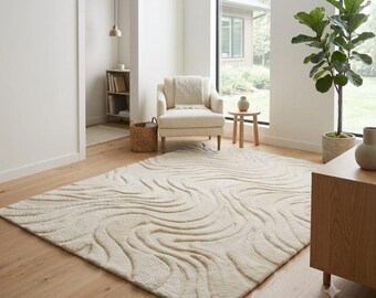 Tapis crème, tapis tufté à la main, décoration intérieure minimaliste et moderne