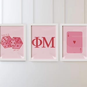 Phi Mu Sorority Digital Print Set | Bid Day Print | Big Little Gift | Dorm Decor | Pink Sorority Wall Art | Phi Mu Decor | Set of 3