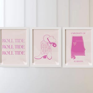 Pink Alabama Wall Art Set | Roll Tide | Tuscaloosa | Alabama Dorm Print | University of Alabama Digital Prints | Set of 3 | Instant Download