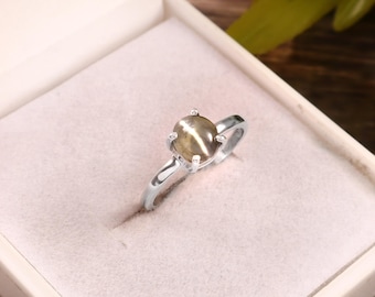 Vintage Chrysoberyl Cat's Eye Ring, 925 Sterling Silver