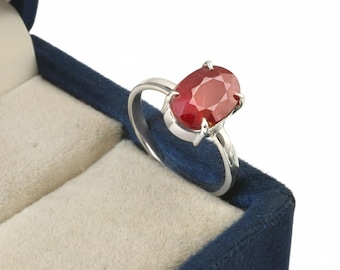 Dainty Oval Ruby Ring: 925 Sterling Silver Bridal Jewelry