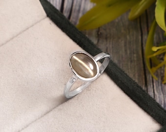 925 Sterling Silver Cat's Eye Ring, Vintage Look Chrysoberyl Bezel