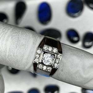 Men&#39;s Sterling Silver Statement Ring Large Stone Diamond Alternative | Art Deco Style Ring | Gift for Him | 925