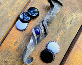 Hand Forged Railroad Spike Bottle Opener, Caged Marble Opener, Blacksmith Gift, Rustic Bar Tool, Groomsmen Gift