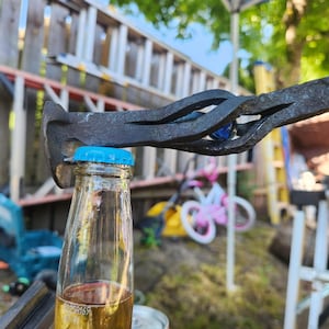 Hand-Forged Railroad Spike Bottle Opener: Caged Marble, Blacksmith Gift