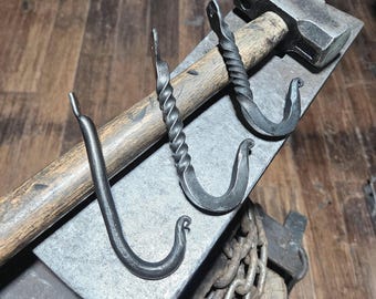 Hand-Forged Iron J Hook – Blacksmith Wall Hook for Coats, Tools & Rustic Homes