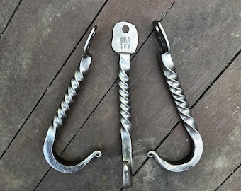 Hand-Forged Iron Wall Hooks (Set of 3) – Heavy Duty Farmhouse Coat Hooks, Blacksmith Made
