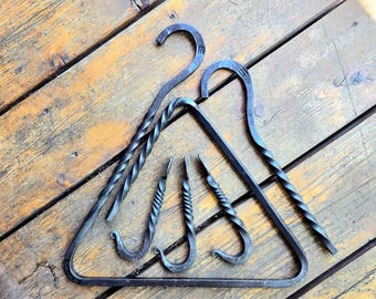 Hand-Forged Housewarming Gift | Triangle Dinner Bell + 3 Wall Hooks | Custom Closing Gift Bundle | Square or Round Bell & Striker |Hooksmith